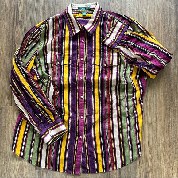 Lauren Ralph Lauren Womens Multicolor Striped Button Shirt 2X Cotton Long Sleeve - Picture 1 of 7